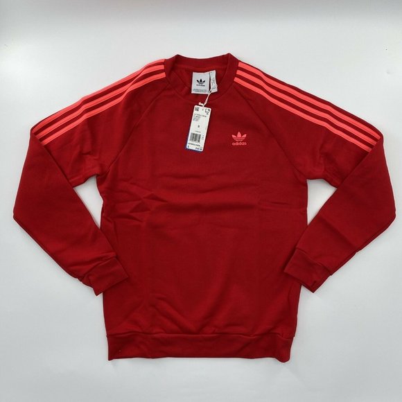 Adidas Originals Men's 3-Stripe Trefoil Fleece Pullover Sweatshirt Red EJ9693 S - Picture 2 of 11